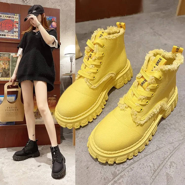 

Hot Sale Casual Shoes Women Lace Up Fashion Round Toe Canvas Sneakers Brand Designer Chelsea Boots