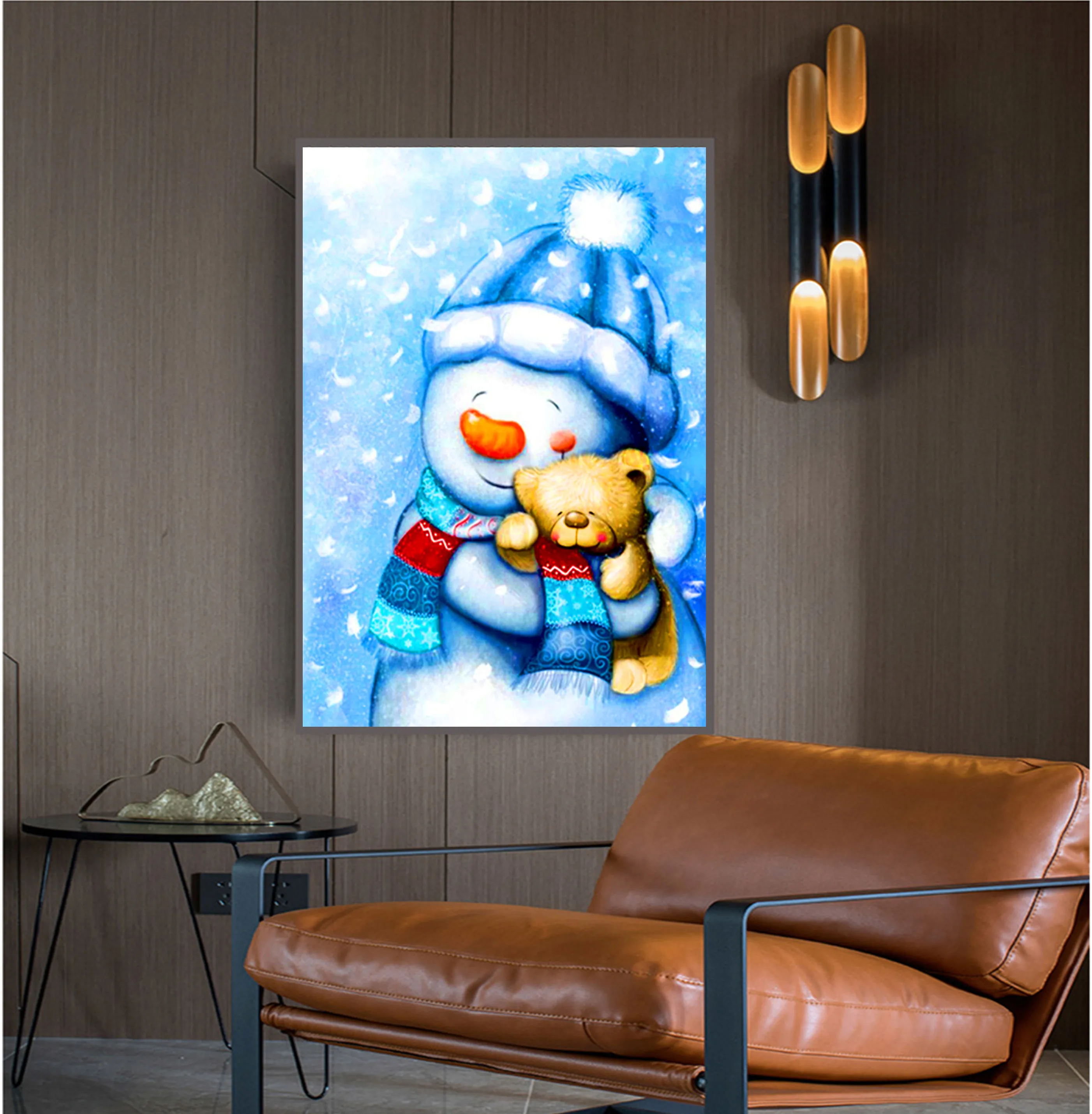 Рождественский подарок круглая Алмазная 5D картина с Санта Клаусом снеговиком