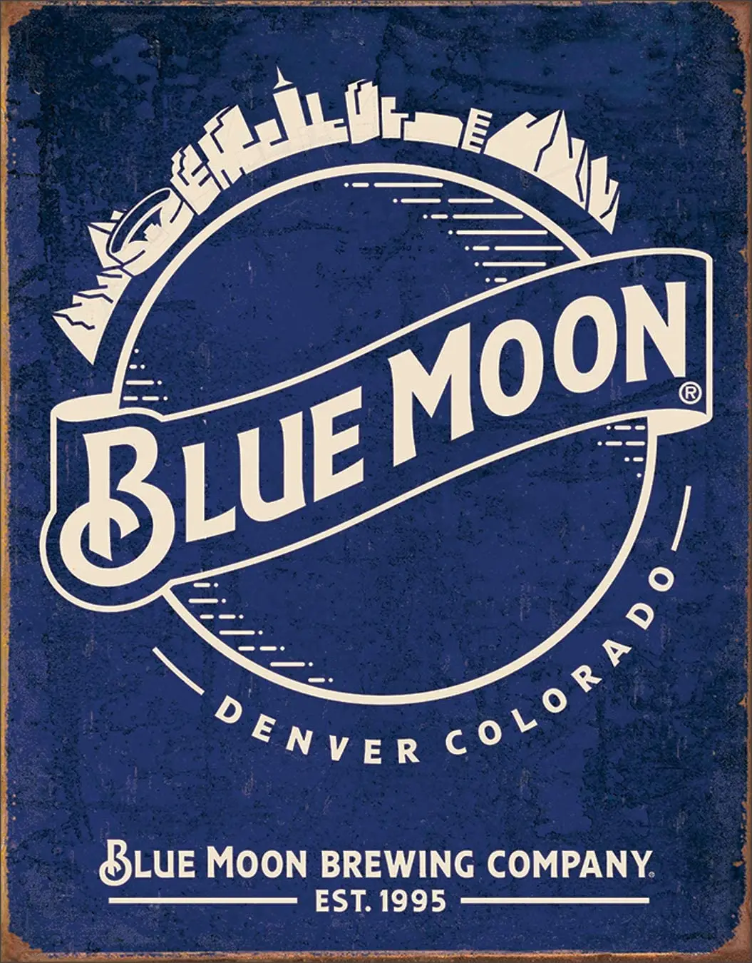 

Desperate Enterprises Blue Moon - Skyline Logo Retro Tin Sign, 12.5" W x 16" H