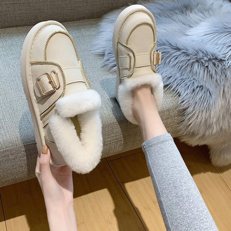 

Winter Boots New Women Boots 2021 Fur Boots Women PU Leather Cotton Shoes Fashion Keep Warm Boots for Women Black