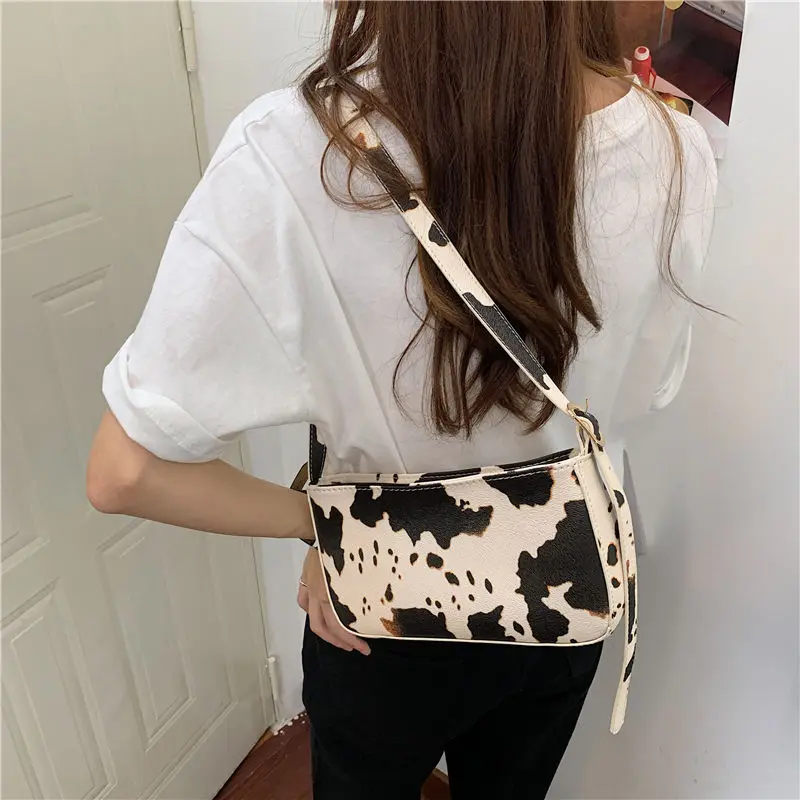 

Vintage Ladies Cow Pattern Small Shoulder Bags Fashion PU Leather Women Underarm Bag All Match Female Purse Handbags