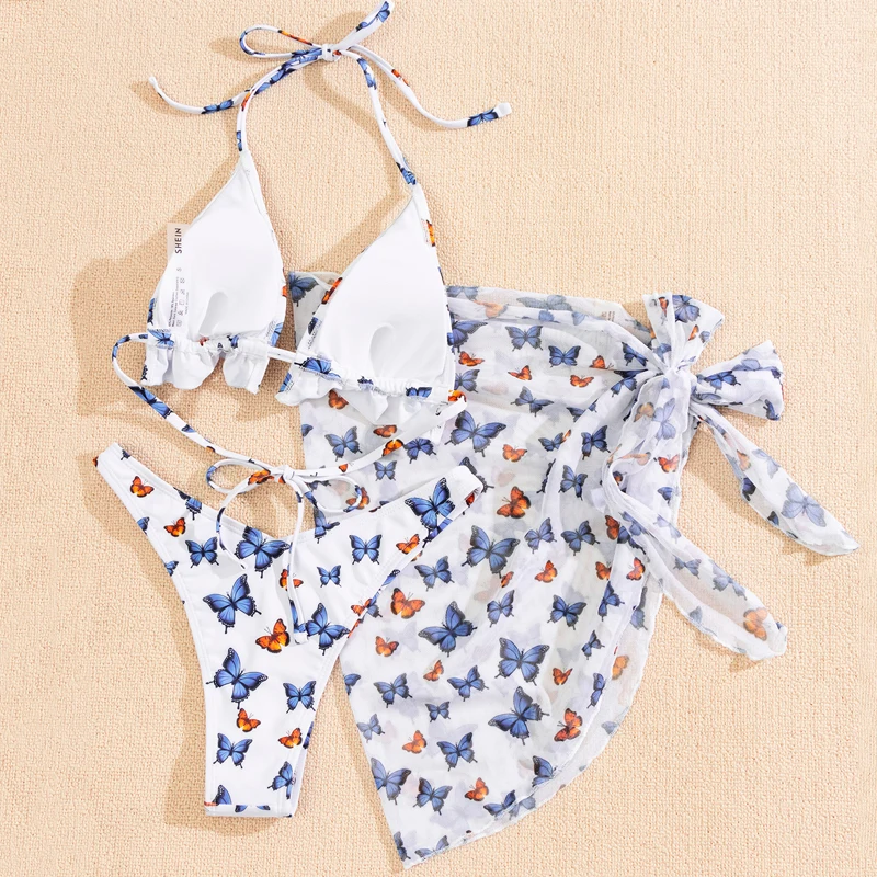 

Butterfly Sexy 3 Piece Bikinis Women Swimwear Female Bikini Set Swimwear Brazilian Biquini Bathing Suits Swimming Clothing