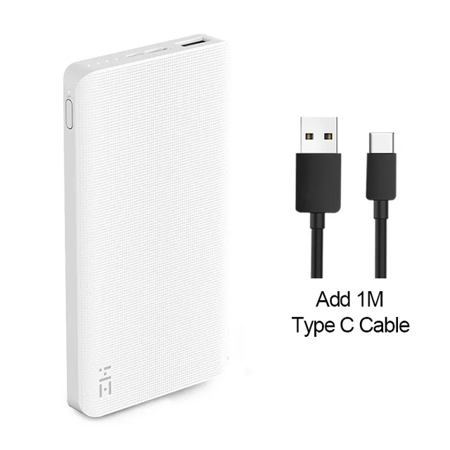 White TypeC Cable ZMI power Bank 10000 мАч Внешний аккумулятор Портативная зарядка Быстрая зарядка 2,0 Двусторонняя Быстрая зарядка для iPhone - Цвет: White TypeC Cable