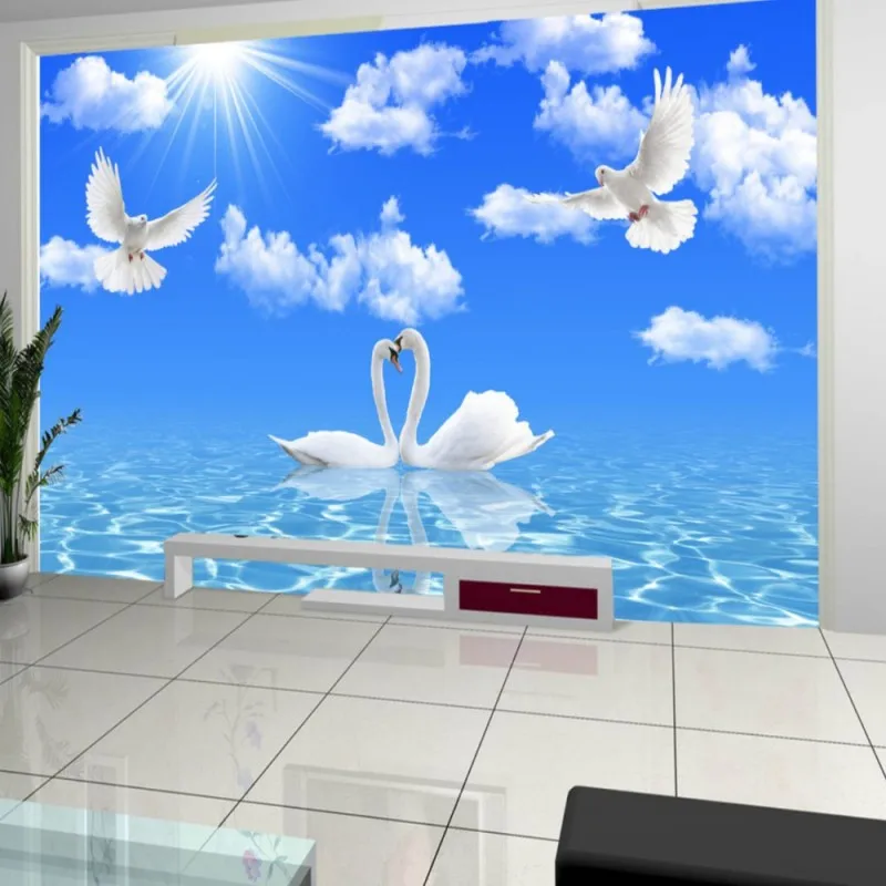 

Dropshipping Custom Wallpaper For Bedroom Walls 3D Mural Wallpaper Blue Sky And White Clouds Landscape Background Papel Pintado