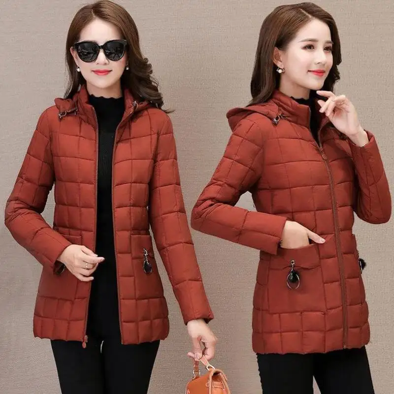 Женская зимняя парка пуховое хлопковое пальто женские 2019 с капюшоном клетчатые
