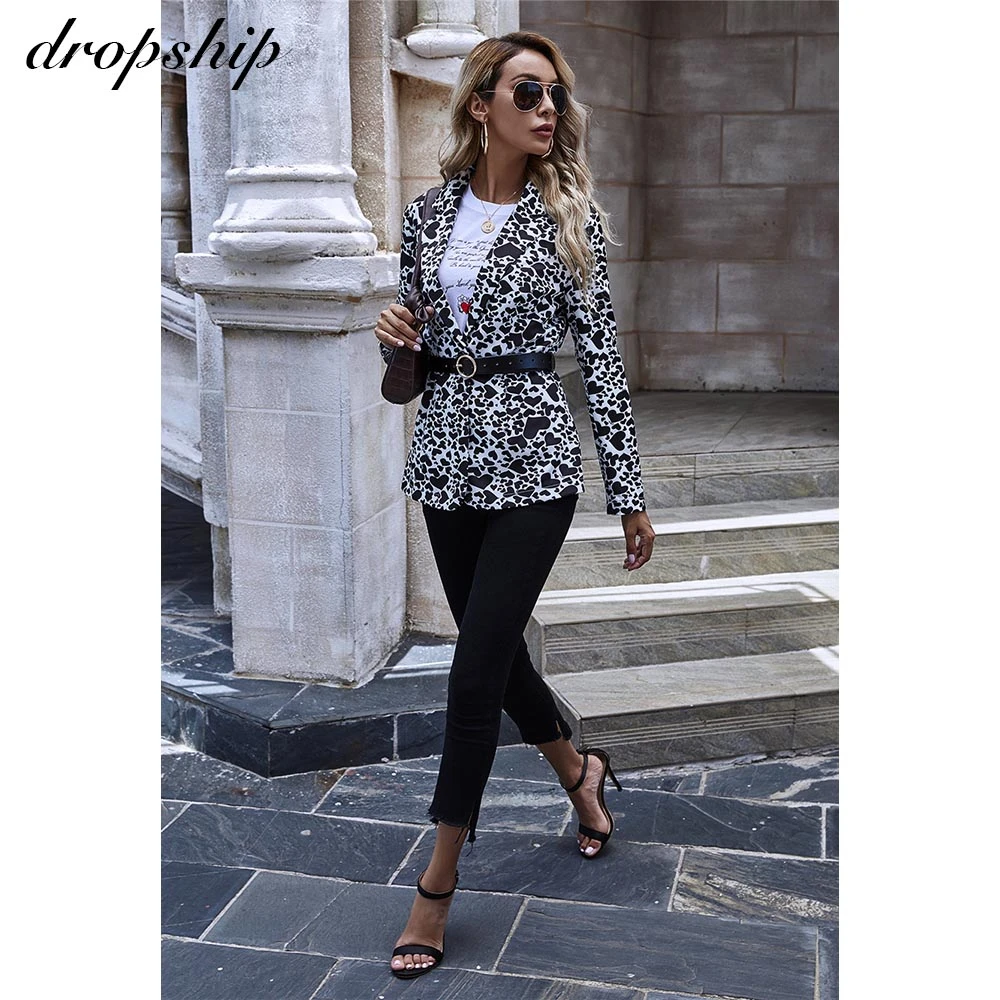 

Winter Clothes Women Coats And Jackets Hearted Printed Woman Blazer Coats Lapel Collar Long Sleeve One Button Elegant