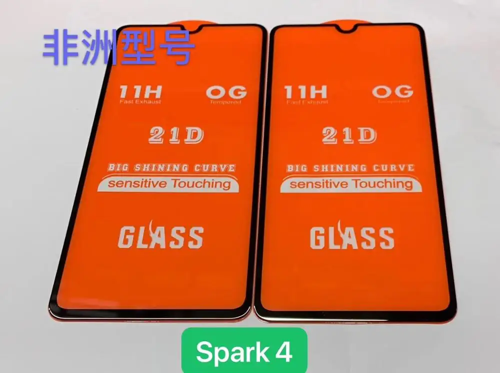 21D полное клеевое закаленное стекло для Tecno Spark 4 9H Полное покрытие экрана