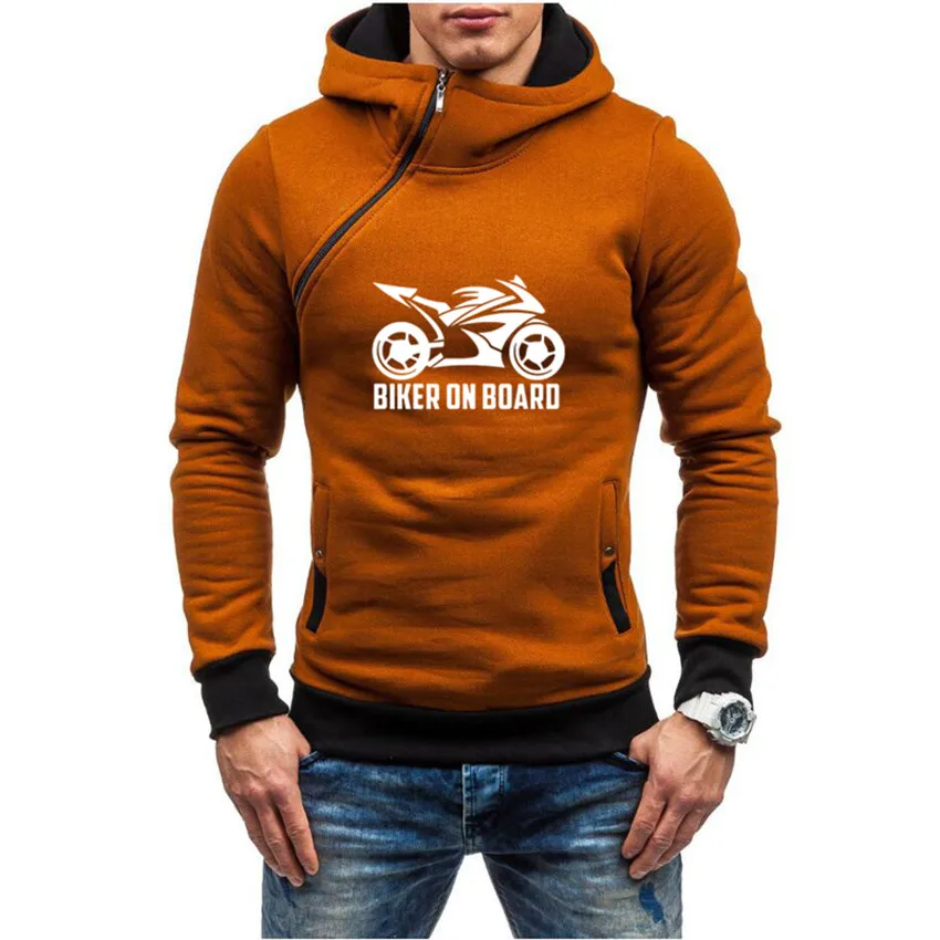 

2021Autumn Oblique Zipper Hoodie BIKER ON BOARD Men's Motorcycle Printing Multicolor Easy Stitching Pullover Asian Size S 3XL