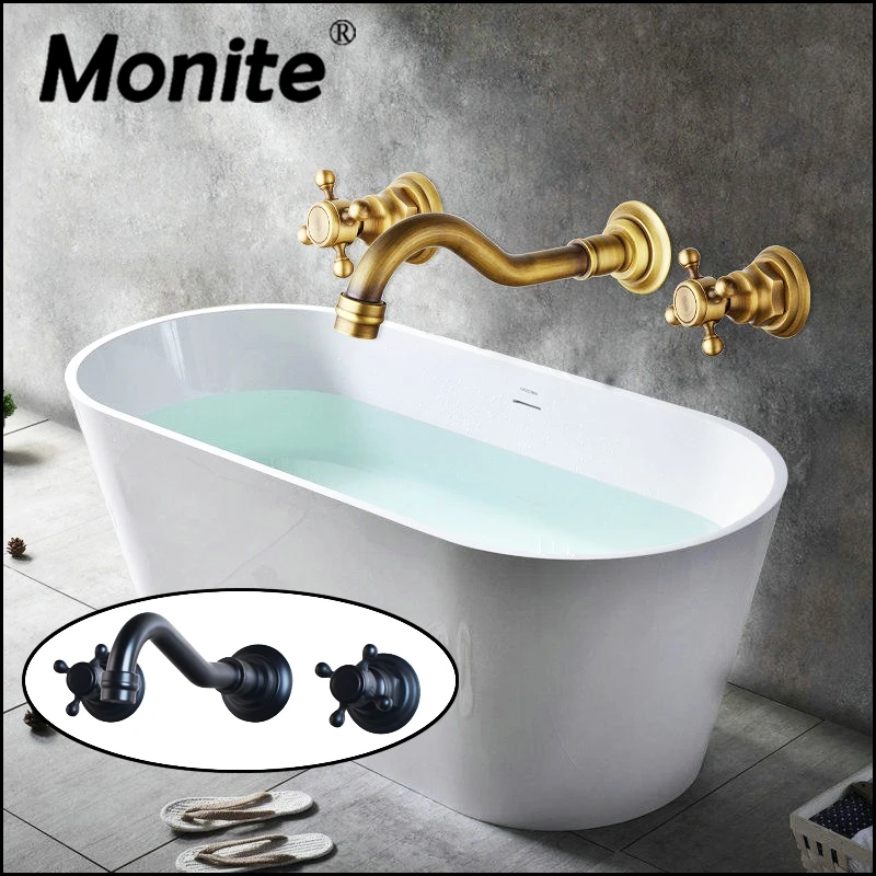 Черный смеситель для ванной комнаты с двойными ручками Monite раковины 3 шт. набор
