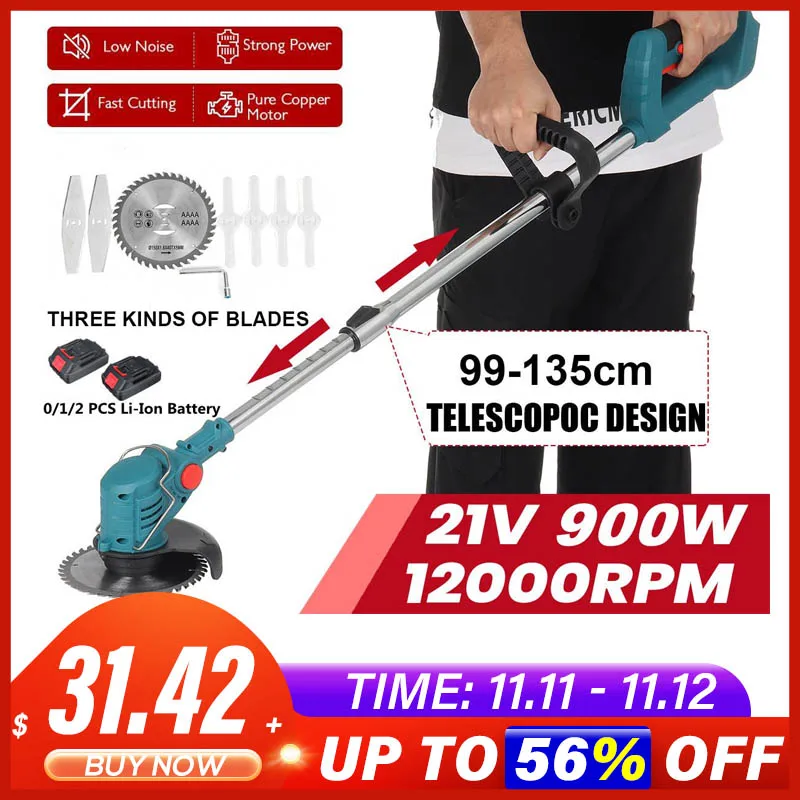 

Electric Grass Trimmer 21V 900W Cordless Lawn Mower Length Adjustable Cutter Household Garden Tools For Makita 18V Battery