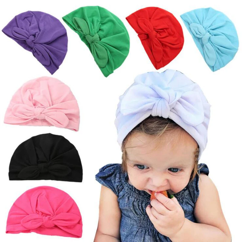 Тюрбан с бантиком и ушками кролика шапка узлом для малышей милая детская шапочка