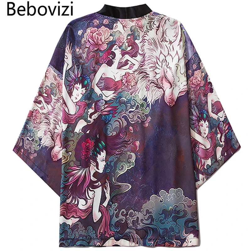 

Женская Повседневная рубашка Bebovizi с аниме-принтом, одежда, традиционные кимоно, модные мужские рубашки, азиатская японская пляжная юката 2020