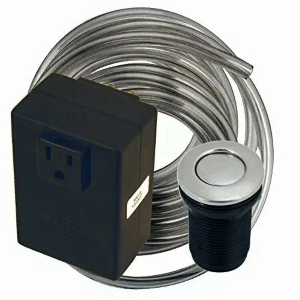 

Sink Top Garbage Disposal Air Switch Kit Aluminum Alloy Shell With Outlet Brushed Nickel Long Button Tube Set US Plug