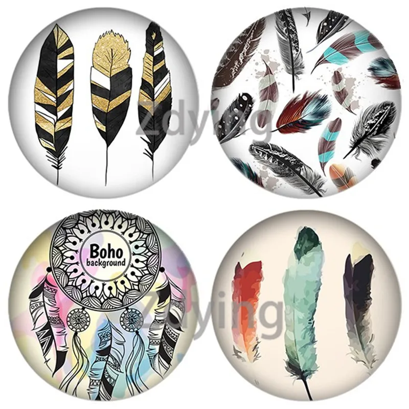 Круглые стеклянные бусины с рисунком птиц павлинов куполов сделай сам 10