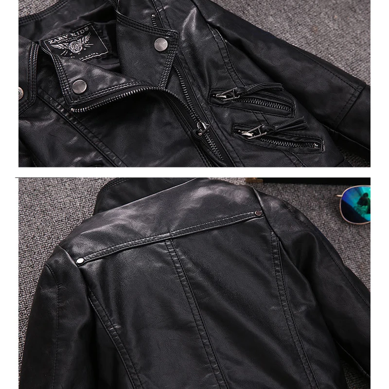 Ветровка для мальчиков и девочек из искусственной кожи на молнии | Детская одежда