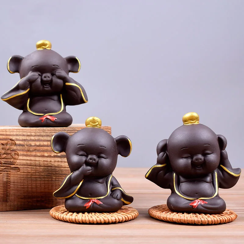 Статуя чайного питомца поросенка пурпурный песок поделки украшение для стола