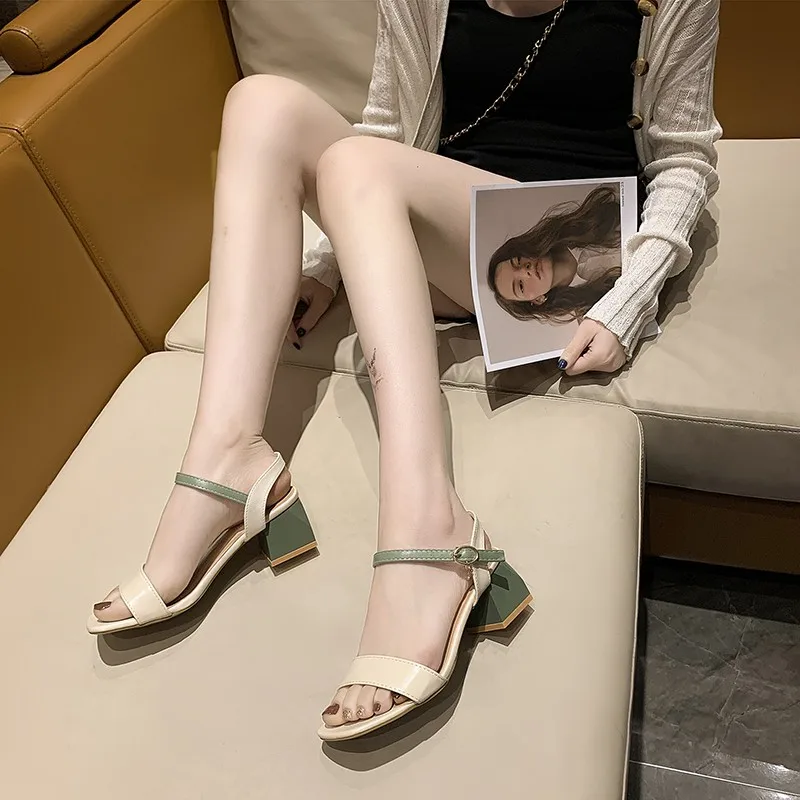 

Beige Heeled Sandals Female Shoe 2021 Women's Open Toe Med All-Match Buckle Strap Espadrilles Platform Black Girls High New Peep