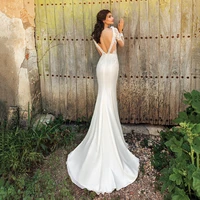 uzn boho mermaid mermaid bridal gowns sexy illusion top lace appliques wedding dress backless satin chiffon brides gowns vestido