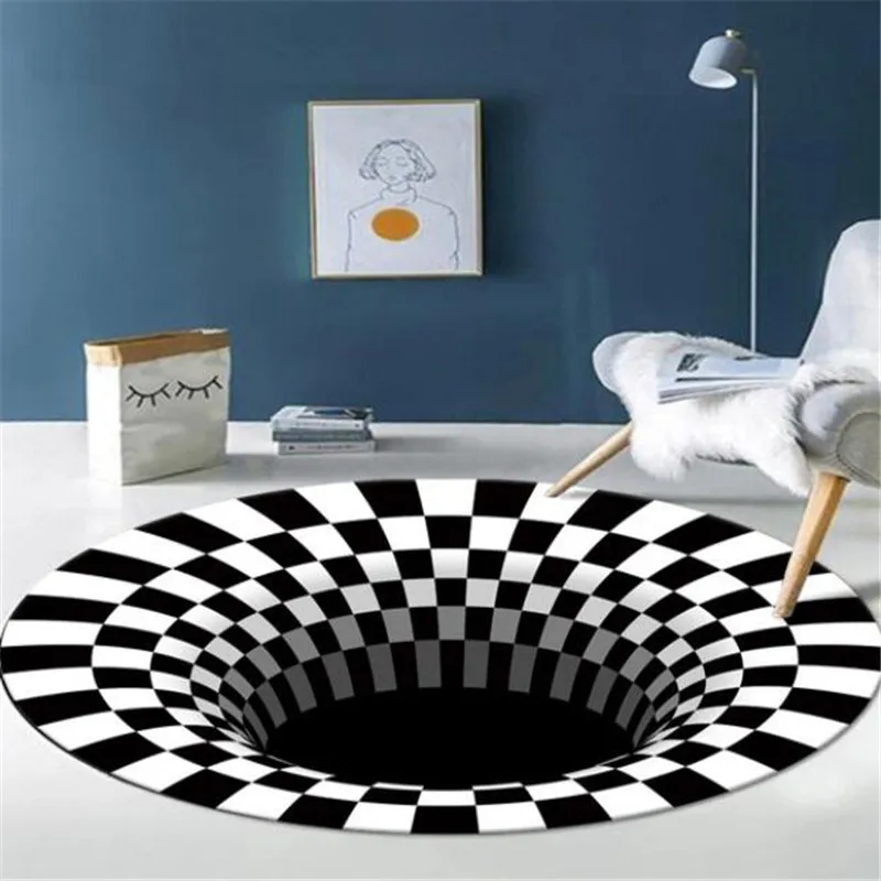 

Bedroom Rugs Black White Grid Printing 3D Illusion Vortex Bottomless Hole Carpets For living room Home Decoration Rugs