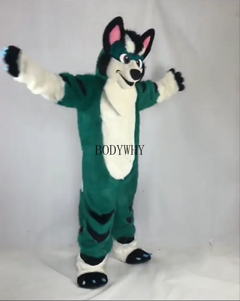 Костюм-талисман в виде милой темно-зеленой лисы хаски | Тематическая одежда и