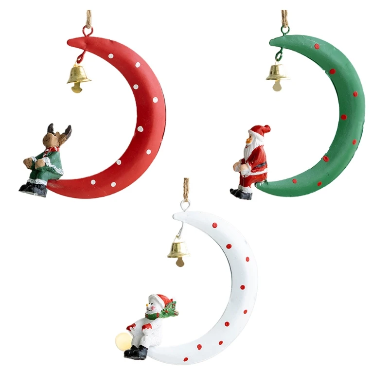 

573B Christmas Tree Hanging Ornament Santa Elk Snowman on Moon Resin Pendant Decor