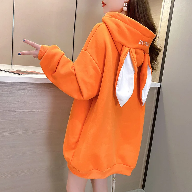 

The new Winter Korean version of the cute hoodie for women with a velvet lettered print student coat for women loose-fitting