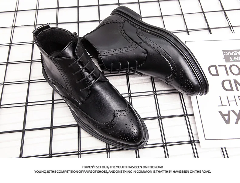 BIMUDUIYU Autumn New Men Leather Ankle Oxford Boots British Style Male Casual Lace Up Derby Shoes Fashion High Top Brogue Shoes