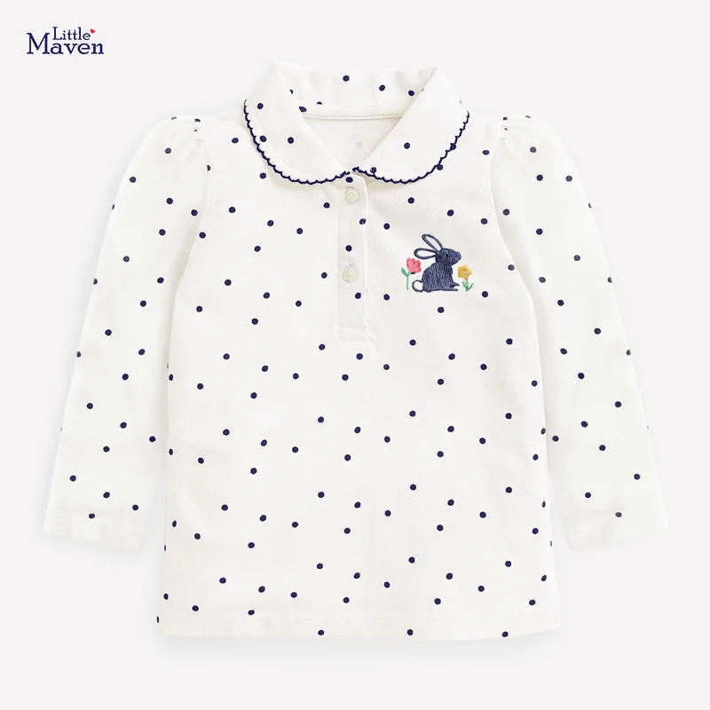 

Little Maven Kids 2021 Autumn Fall Clothes Brand Children Bunny Applique Dot Casual Cotton T Shirt for Toddler Girls 2-7 Years