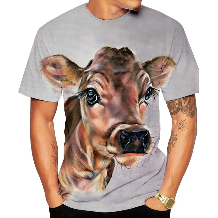 

Summer men 3D Printing Art Cow Funny Short-sleeved T-shirt