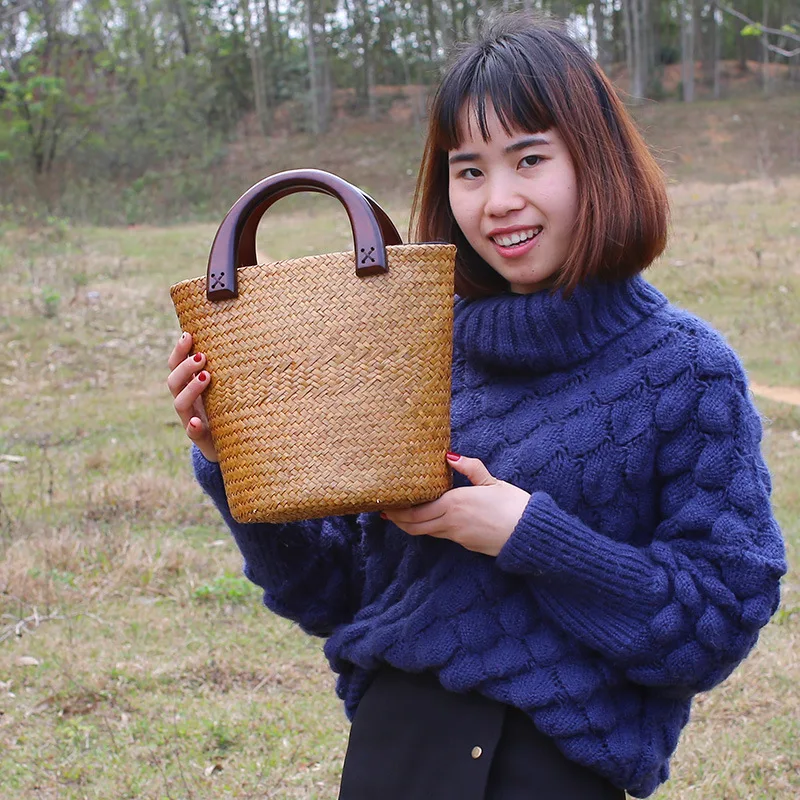 

Hand-woven Straw Bag, Retro Bucket Bag, Vacation Beach Bag, Rattan Side Bag, Hand-woven Female Bag Handbags Women Bags