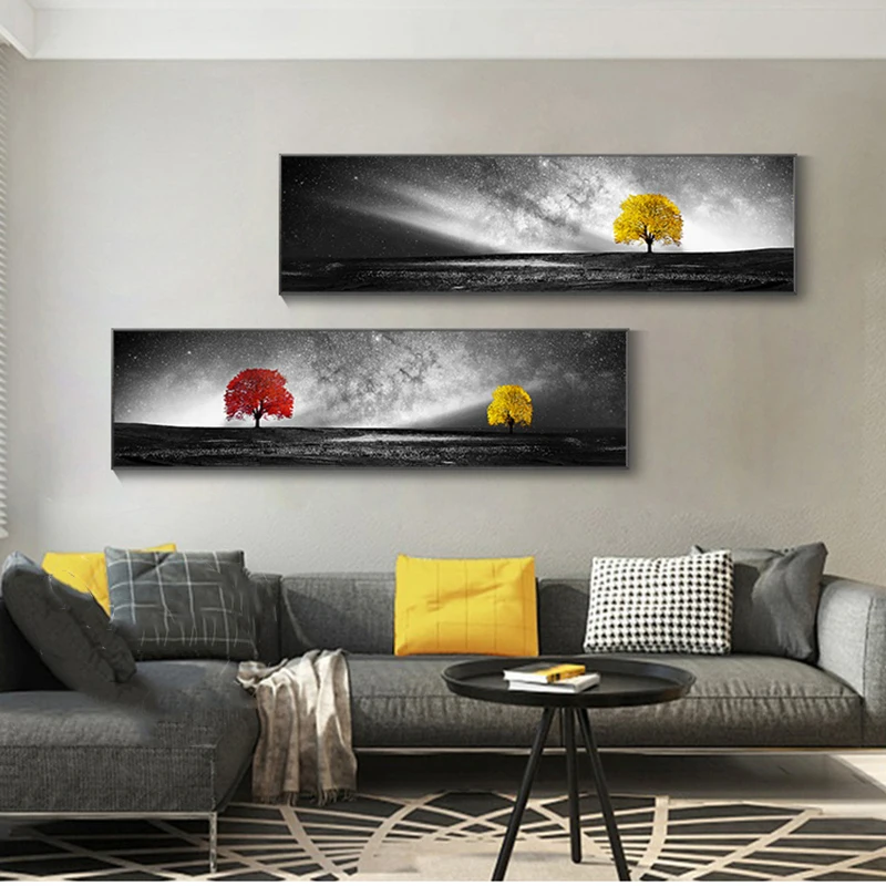 Современные картины черно белая пейзажная живопись настенное искусство деревья