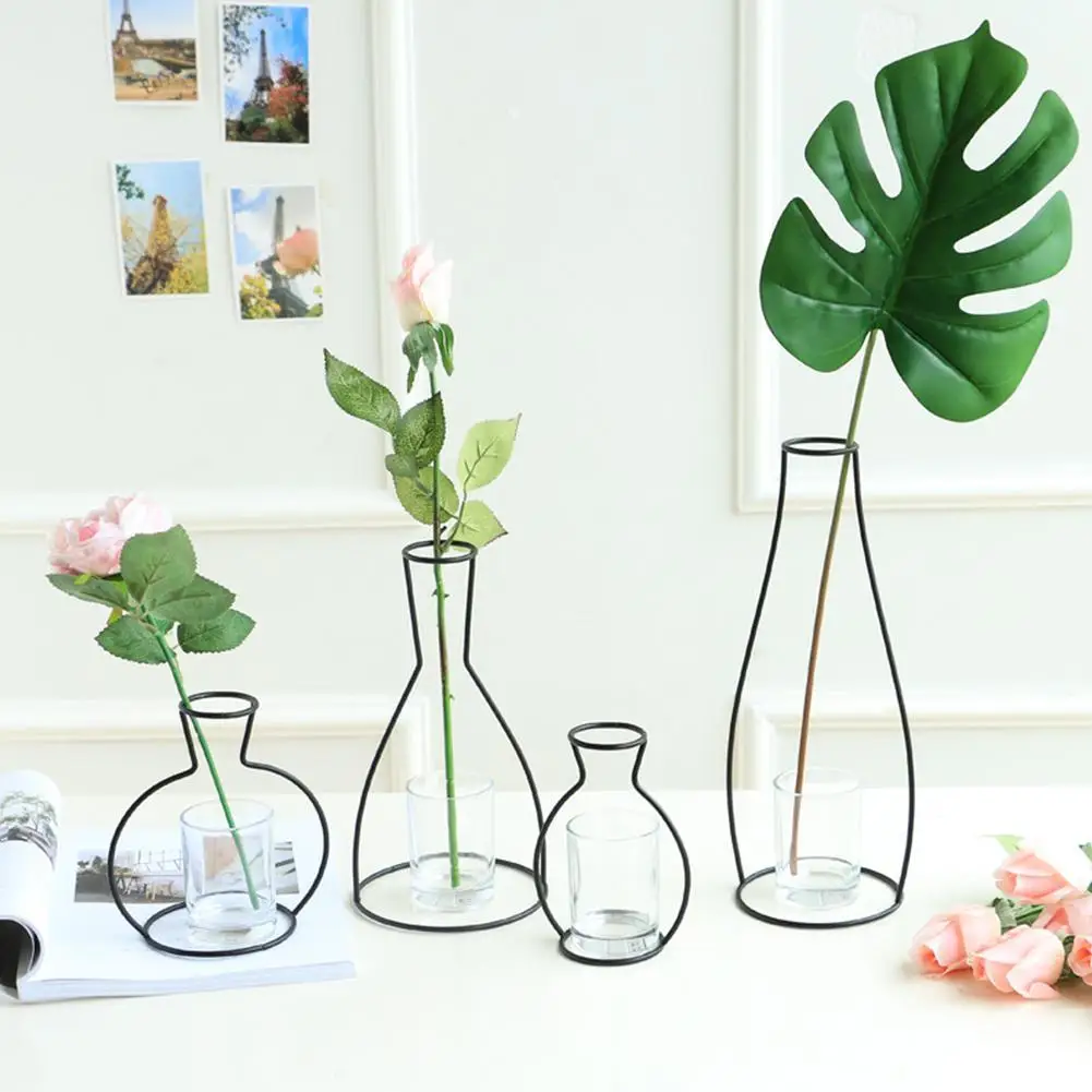 

Retro Iron Line Vase Plant Flower Vase Home Decoration Metal Plant Holder Nordic Styles Iron Vases Ornament Creative Home Decor