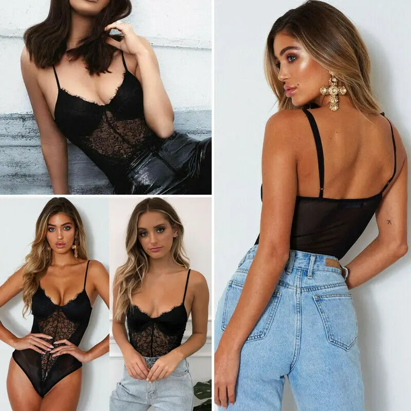 Женское черное пикантное Боди без рукавов сексуальный бюстгальтер эластичное
