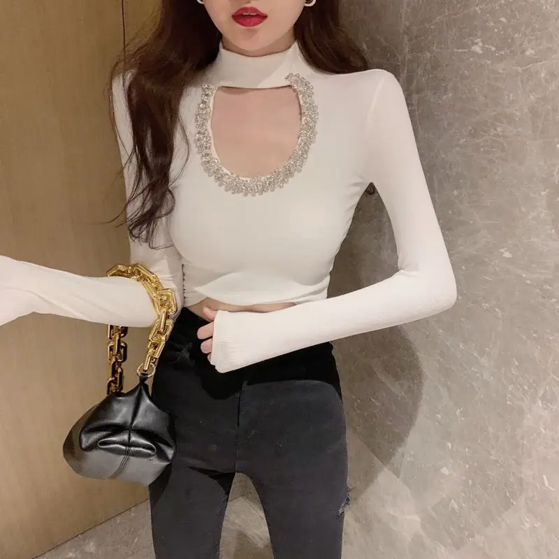 

Diamonds Neck Apring Autumn Bottoming Shirt Autumn Winter Long Sleeve Tops T Shirt Designer Feme Blouse