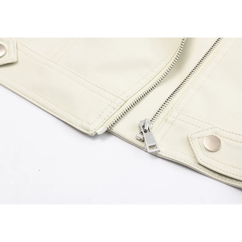 

[EAM] Loose Fit Beige Pu Leather Short Casual Jacket New Lapel Long Sleeve Women Coat Fashion Tide Spring Autumn 2021 1DD7122