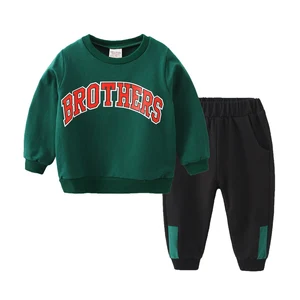 Детский хлопковый комплект из 2 предметов, кофта с длинным рукавом и штаны с мультяшным принтом