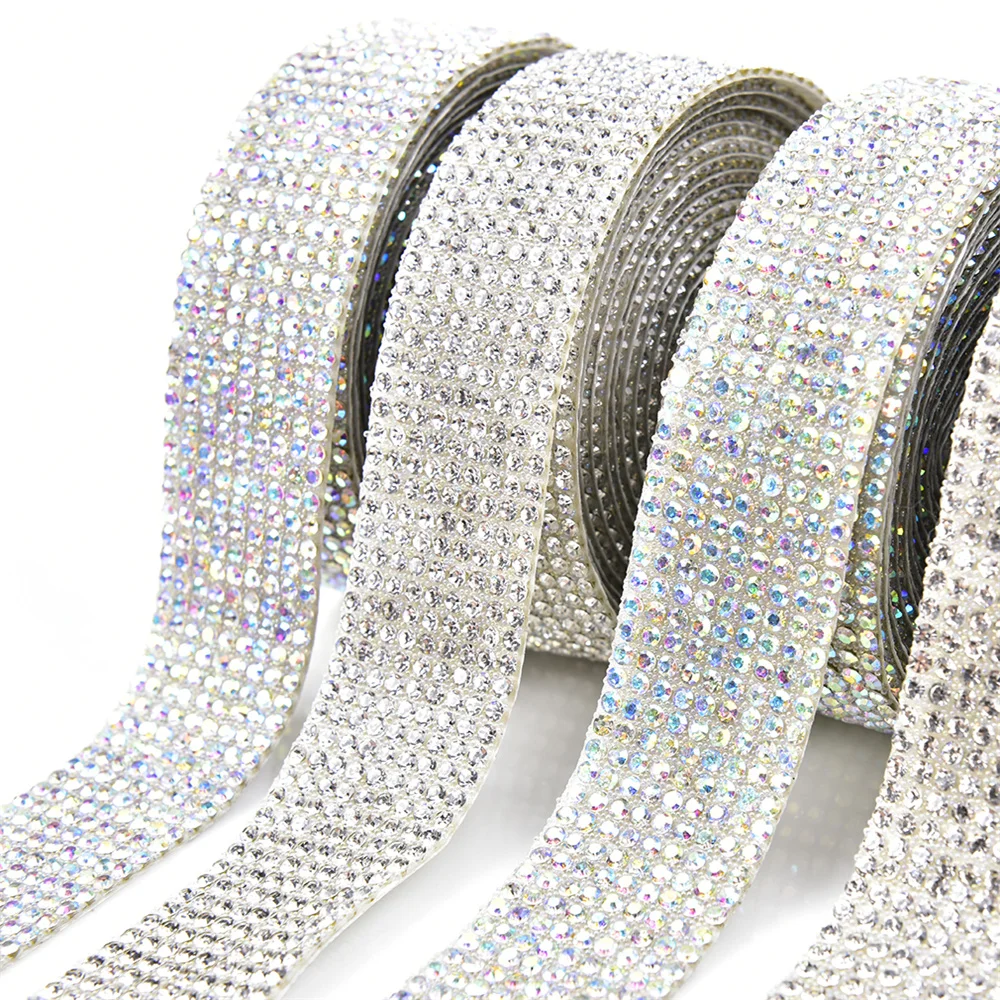 Новый самоклеющийся из хрустального стекла лента отделка со стразами Белый Ab