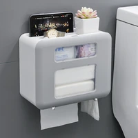 waterproof wall mount toilet paper holder shelf self adhesive storage box organizer bathroom roll paper tissue box phone bracket