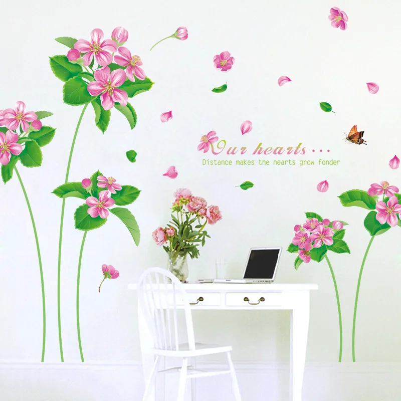 

New flowers and green leaves fresh bedroom living room stickers simple pastoral PVC decorative wall stickers