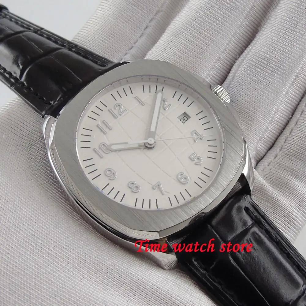Bliger 40mm Miyota 8215 square automatic wrist watch men sapphire glass waterproof white sunset strile dial Luxury | Наручные часы