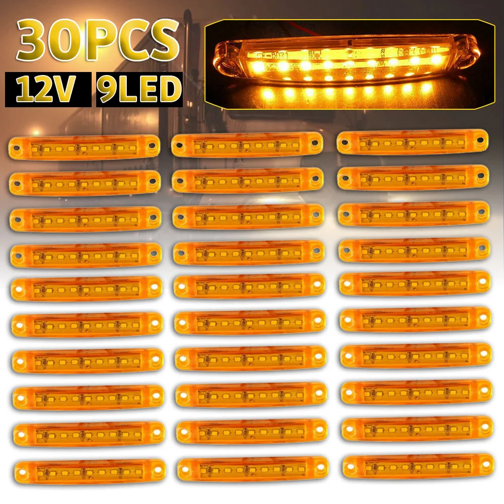 

30Pc Durable Amber 9-LED Truck Trailer Lorry Sealed Side Marker Clearance Light