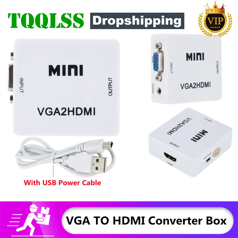 TQQLSS портативный мини-преобразователь VGA-HDMI-совместимый VGA2HDMI видео бокс аудио