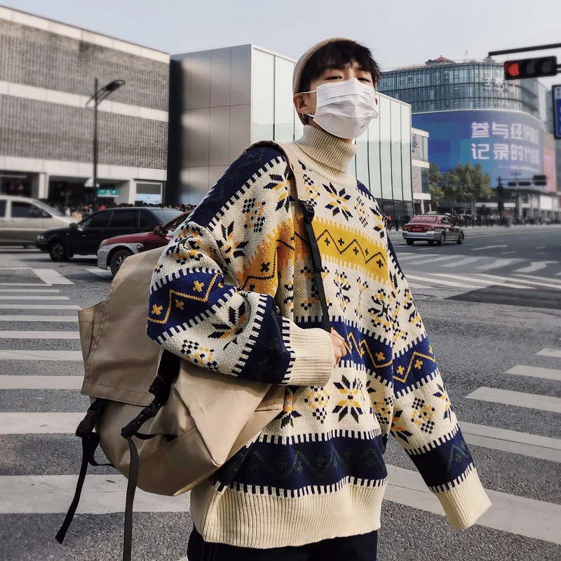 Liketkit Мужская водолазка свитера 2019 для мужчин с принтом контрастный цвет рукав