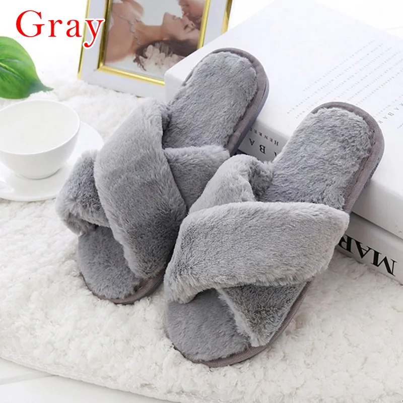 gray Модные зимние женские домашние тапочки с искусственным мехом; модная домашняя теплая обувь; женские слипоны на плоской подошве; женские шлепанцы; Цвет Черный; размер 41 - Цвет: gray