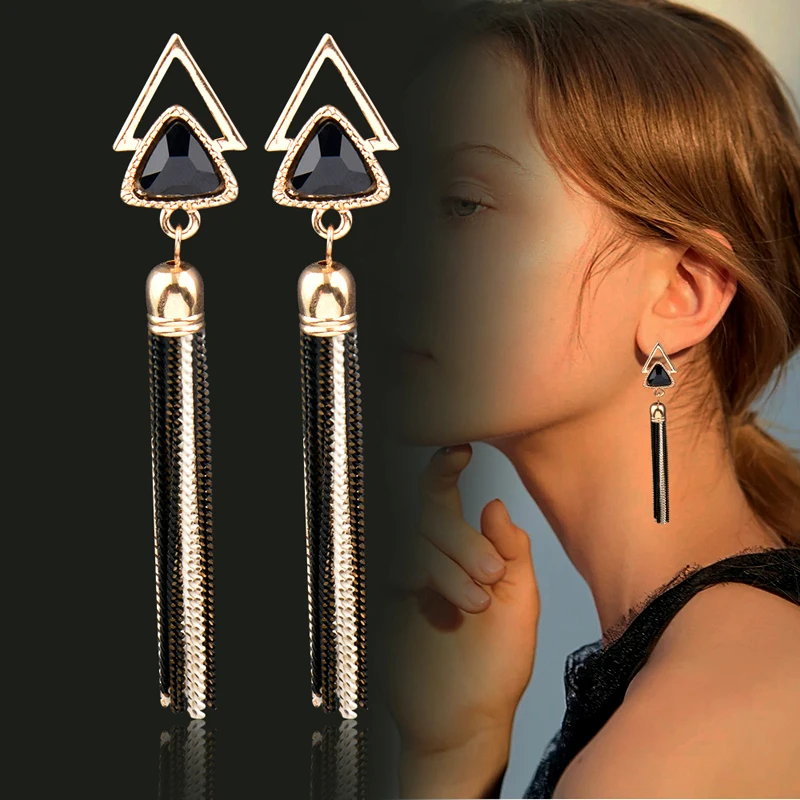 SINLEERY черные синие красные треугольные 85 мм длинные висячие серьги с кисточками