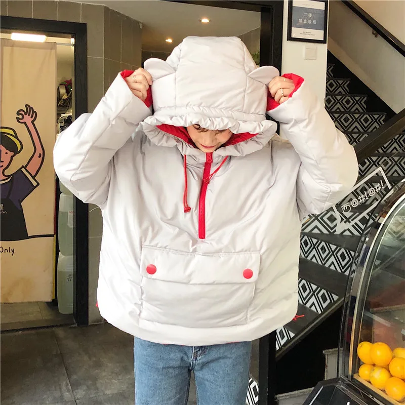 Woherb японский каваи Harajuku девушки зима более размер d парка с капюшоном женские ватные куртки плюс размер пуловер стеганые пальто