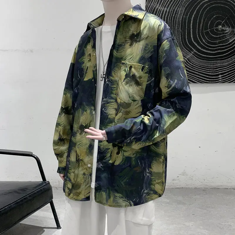

Spring Flower Shirt Men's Fashion Printing Retro Casual Shirt Men Streetwear Korean Long Sleeve Shirts Mens Dress Shirt M-5XL