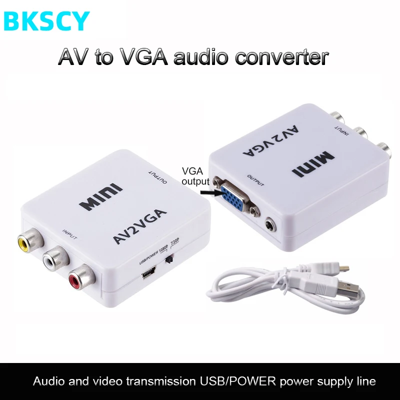 BKSCY AV к Vga HD AV2VGA видеопреобразователь RCA CVBS VGA адаптер с 3 5 мм аудио ПК HDTV