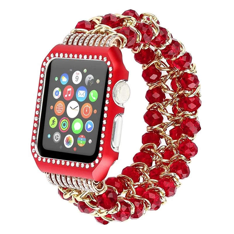 Ремешок с рамкой для Apple watch 44 мм серии 5 3 2 1 ручной работы из бисера эластичный браслет сменный ремешок на запястье 38 мм 42 мм