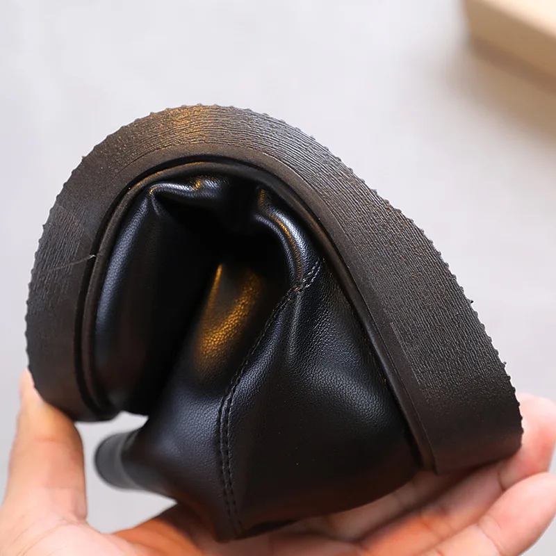 Ботинки для девочек Однотонные Черные новые винтажные кожаные ботинки детская